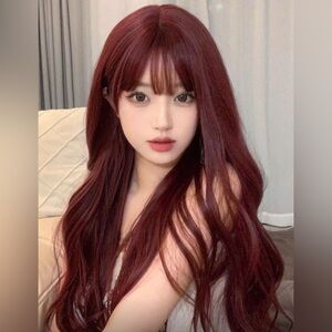 Burgundy Red Long Wavy Wig Natural Realistic Hair look